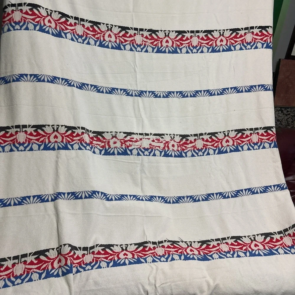 Vintage Embroidered Red White Blue King Size Bedspread 76
